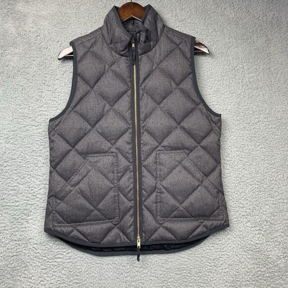 J Crew Vest Womens M Gray Herringbone Down Quilted Puffer Style C9245 - Picture 1 of 12
